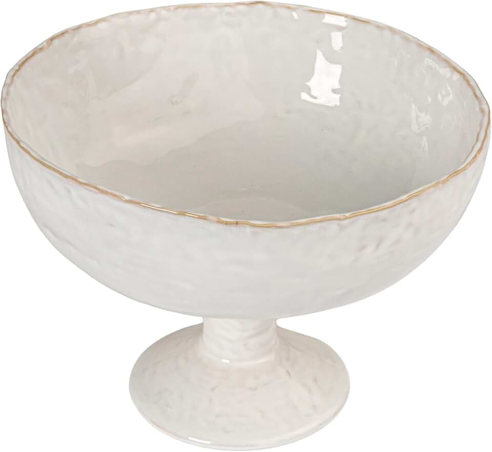 Bloomingville Footed Organic Shaped Stoneware Bowl with Reactive Crackle Glaze, White