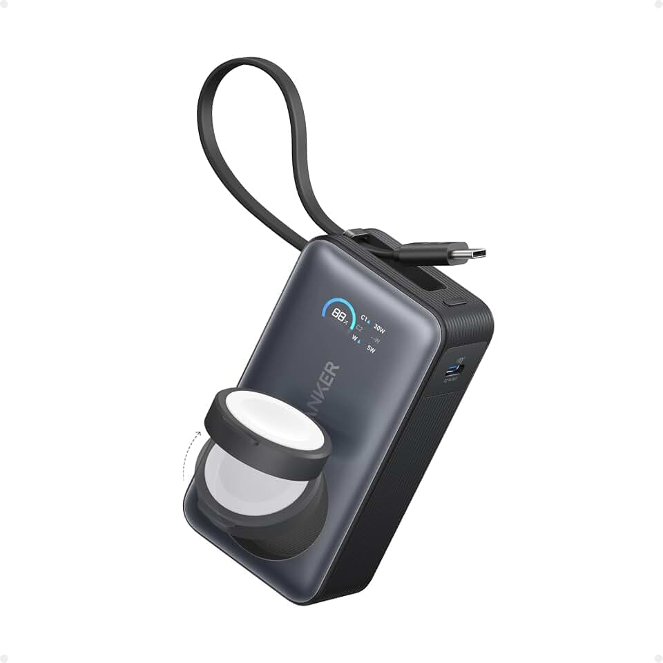 Anker MagGo Powerbank für Apple Watch, 10000mAh 35W Max, mit USB-C Kabel | Offiziell zertifiziert, für iPhone 17/16/15 Serie, Samsung, iPad, AirPods und mehr