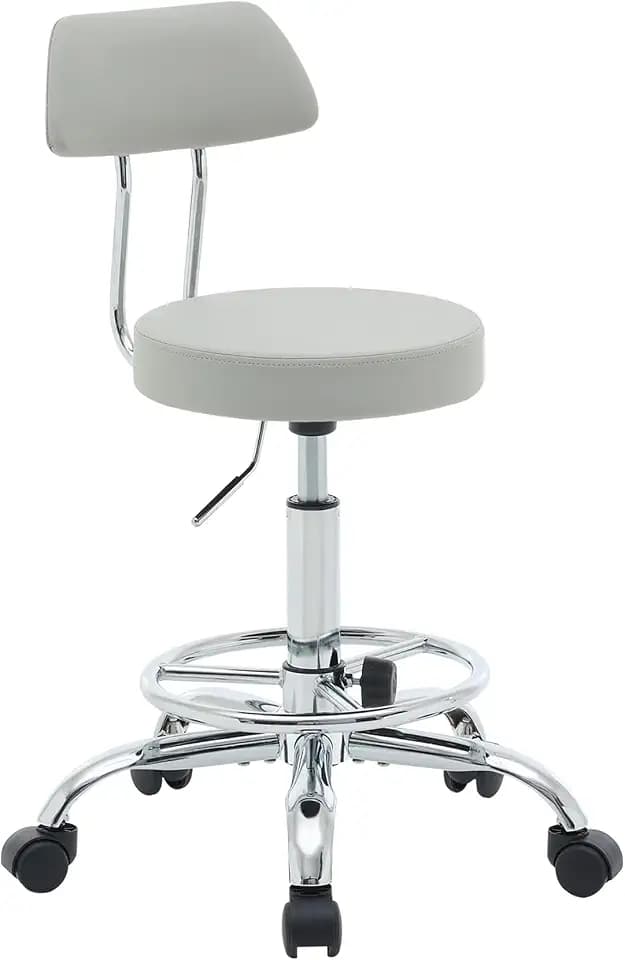 FIRAVOE Ergonomischer Büro-Zeichenstuhl, höhenverstellbarer Rollhocker mit Fußstütze 49,5–67,6 cm, Laborhocker aus Kunstleder mit Rückenlehne