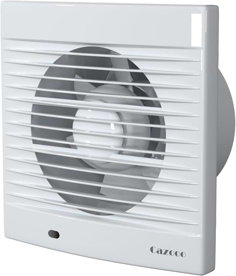 Badlüfter 150mm, 320 m³/h starker Badezimmer Ventilator, 35 dB leiser Abluftventilator für Wand Fenster, IPX2 Spritzwasserschutz - Weiß (ohne Timer)