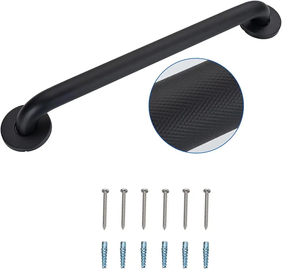 Anti-Slip Shower Grab Bar for Seniors Disabled,Bathroom Safety Bars for Wall Mount,High Load Capacity Toilet Grab Bars,Water-Resistant Shower Safety Bars for Elderly (Black Knurled, 12-inch Grab Bar)