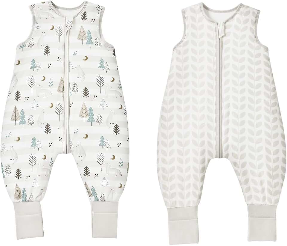 Baby Schlafsack mit Füßen 1.0 Tog 2er Pack – Superweiches Viskosegewebe aus Bambus, Ärmellos, für Jungen und Mädchen, für Frühling, Sommer und Herbst, Grau, Größe M