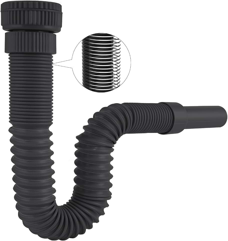 Hibbent Flexibler Siphon mit Verstärkter Stahldraht & Adapter, Schwarz