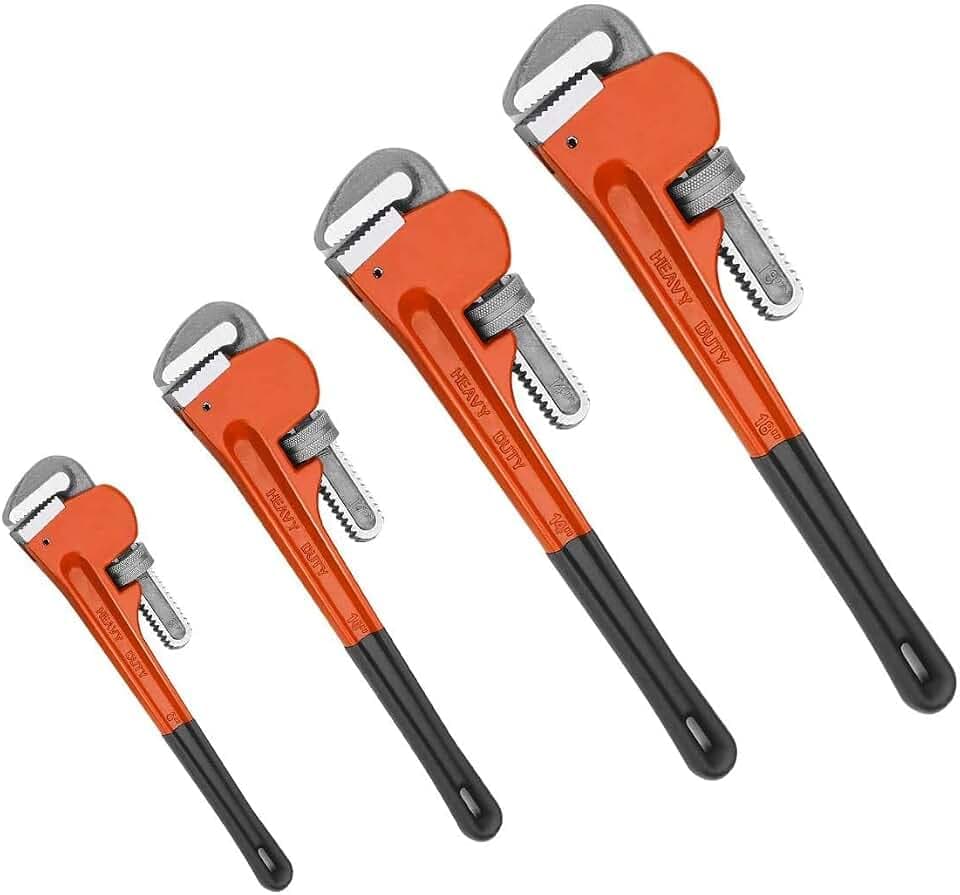 4pcs Pipe Wrench Set, Heat Treated Plumbing Wrench w/Soft Grip, Adjustable Jaws, 8" 10" 14" 18" Heavy Duty Hand
