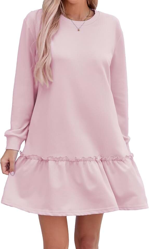 Famulily Lässiges Damenkleid, Herbst, langärmelig, Sweatshirt-Kleid für Damen, elegante Rüschen, Tunika-Kleid, S-XL