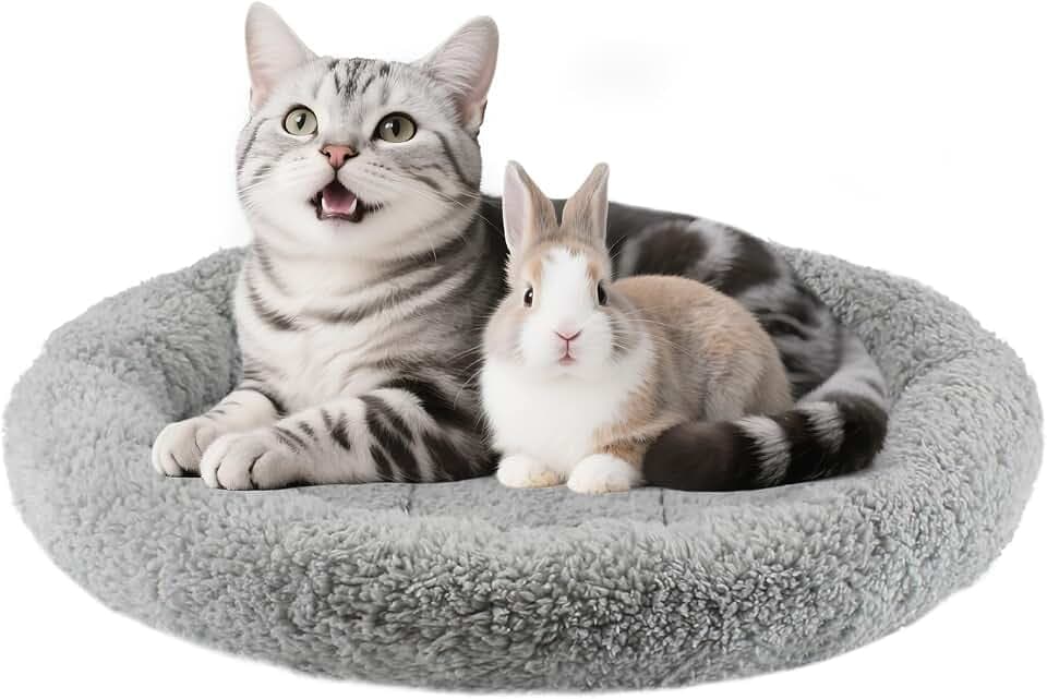 Round Cat Bed Washable Cat Donut Bed with Non-Slip Bottom Comfortable Soft Pet Bed for Cats and Small Dog/Gray (Diameter: 19.5")