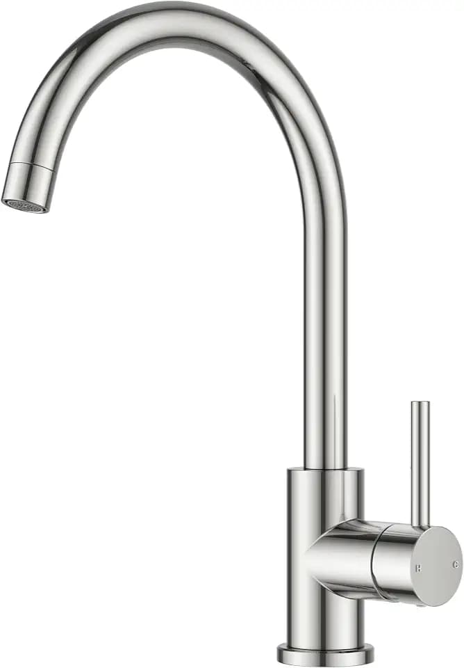 FORIOUS Wasserhahn Küche, Mischbatterie Armatur, Edelstahl, 360° Schwenkbar, Einhebel-Warm- und Küchenarmatur, Edelstahl, Auslaufhöhe 238 mm, Edelstahl,Hoher Bogen (345mm)