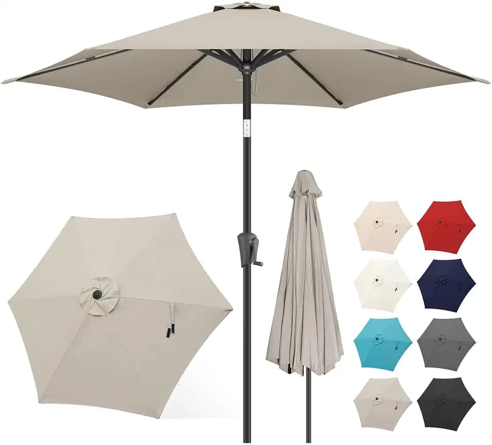 FLAME&SHADE Patio Umbrella Outdoor with Push Button Tilt, 7.5 ft Taupe