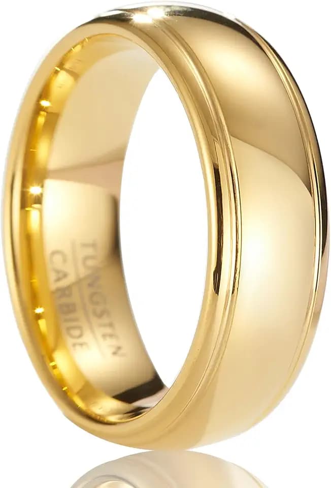 8mm breiter Unisex-Hochzeitsring aus Wolfram, doppelte polierte Rillen & Comfort Fit (US-Größen)