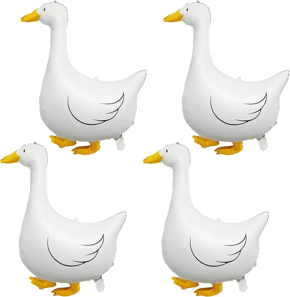 4PCS One Silly Goose Balloons Set – White Goose Foil Balloons for One Silly Goose Birthday Decorations, Goose Baby Shower Decor, Funny Goose Party Balloons, Cute Farm Animal Theme Party Supplies