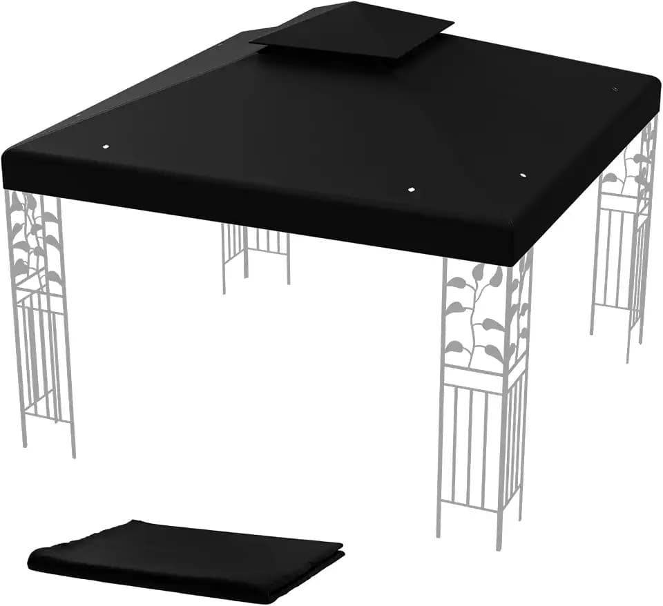FANTASK 3x3m Ersatzdach für Garten Pavillon, Einzeldach für Gartenpavillon mit Doppeldach & Klettverschlüssen, Pavillondach Ersatzbezug, Schwarz