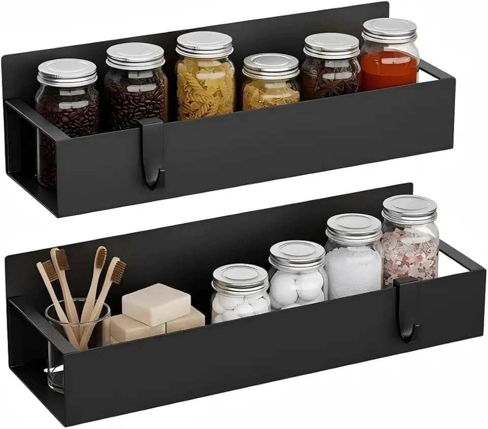 Kühlschrank Regal Magnetisch, 2 Stück Gewürzregal Ohne Bohren, Magnet Regal Kühlschrank, Metall Magnetisches Gewürzregal Magnetic Spice Rack für Küche Aufbewahrung und Organisation (Schwarz)