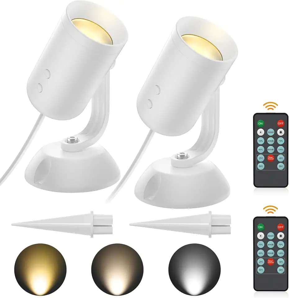 Olafus 2 Pack Spotlights Indoor Dimmable Plug in LED Timer/Remote, White