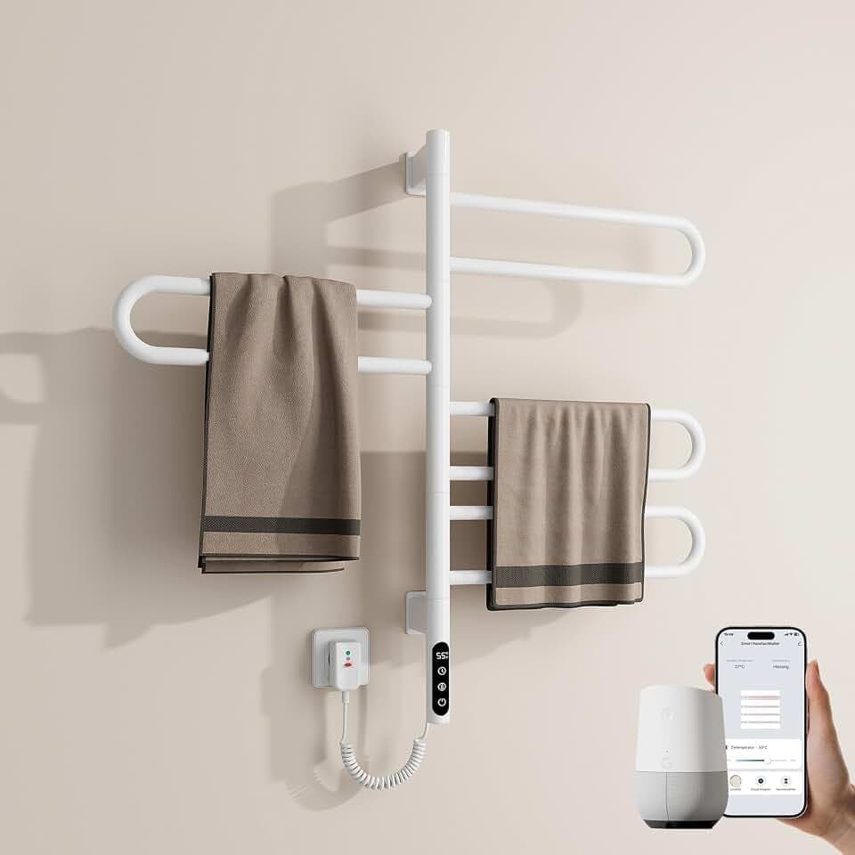 EMKE 180° Drehung Elektrischer Badheizkörper 78 x 43 cm, WiFi Smart Handtuchheizkörper Elektrisch, Handtuchtrockner Elektrisch Handtuchwärmer Badheizkörper Handtuchhalter Weiß 130W