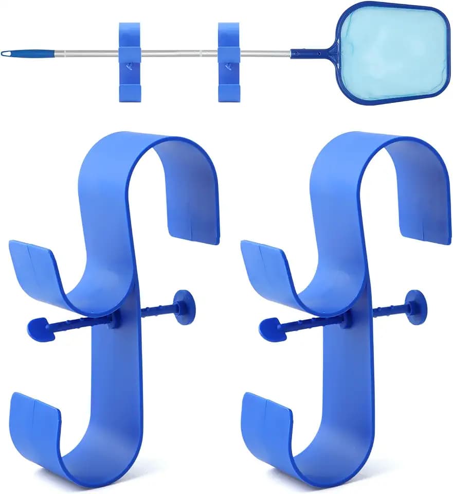 Poolside Pool Leaf Skimmer Net Holder, Swimming Pool Pole Hanger Hooks, 2 Hooks Above Ground Pool Pole Hanger for Telescopic Poles, Skimmers, Leaf Rakes, Nets, Swimming Pool Accessories
