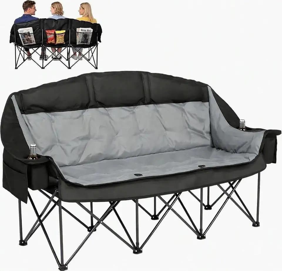 Oversized 3 Person Camping Chair Double Camp Loveseat Lawn Chair