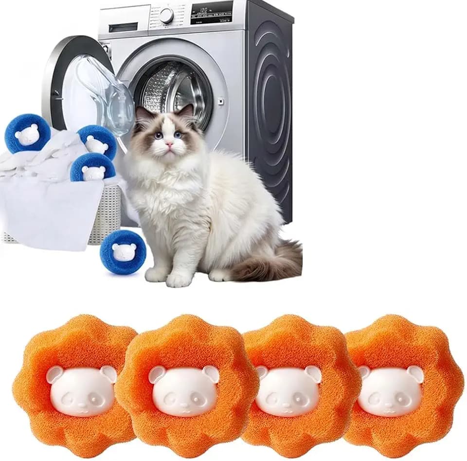 Pet Hair Remover for Laundry, Reusable Laundry Hair Catcher for Washing Machine, Dog Cat Fur Remover for Clothes Bedding Blankets Washer Dryer Accessories (Orange, 4 PCS (Pack of 1))