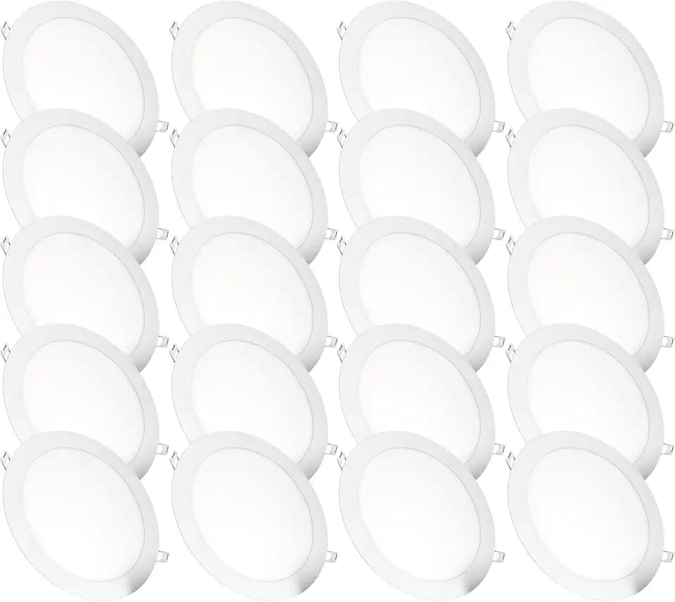 JANDEI - 20er-Pack runde LED-Einbaustrahler, 18 W, 1500 Lumen, extraflach 13 mm, Montageloch Ø 200–205 mm, Neutralweiß 4200k, inklusive Transformatoren