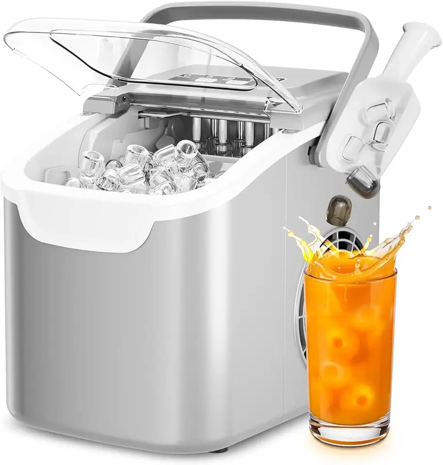 Antarctic Star Countertop Ice Maker, Portable Ice Machine with Carry Handle, 26.5Lbs/24H, 2 Sizes Bullet Ice, 8Cubes in 6 Mins Office/Kitchen/Bar Grey