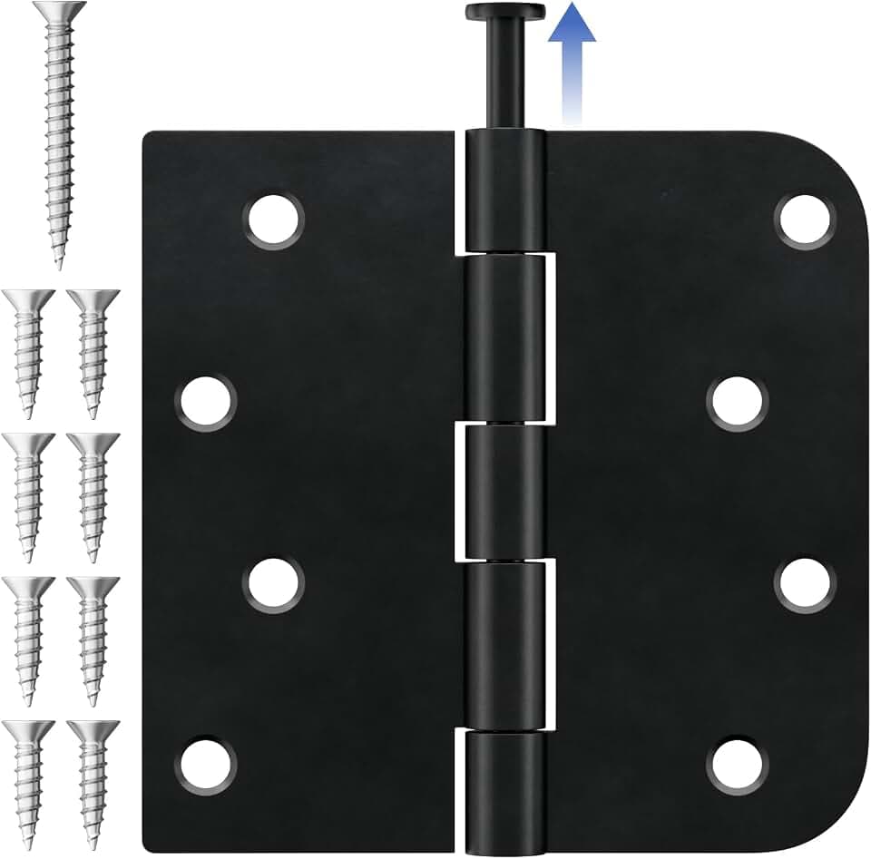 18 Pack Matte Black Door Hinges 4 Inch, Heavy Duty Iron Exterior/Interior Hinges with 5/8" Radius & Square Corners, Removable Pin, Supports 60LB, Rustproof & No Squeak for Front Door, Garage, Bedroom