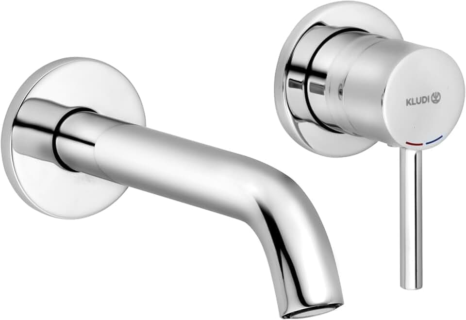 KLUDI BOZZ Zweiloch Waschtischarmatur Unterputz, Waschbeckenarmatur zur Wandmontage mit Auslauflänge 18 cm, Wasserhahn Bad wassersparend, Armatur Badezimmer in Chrom
