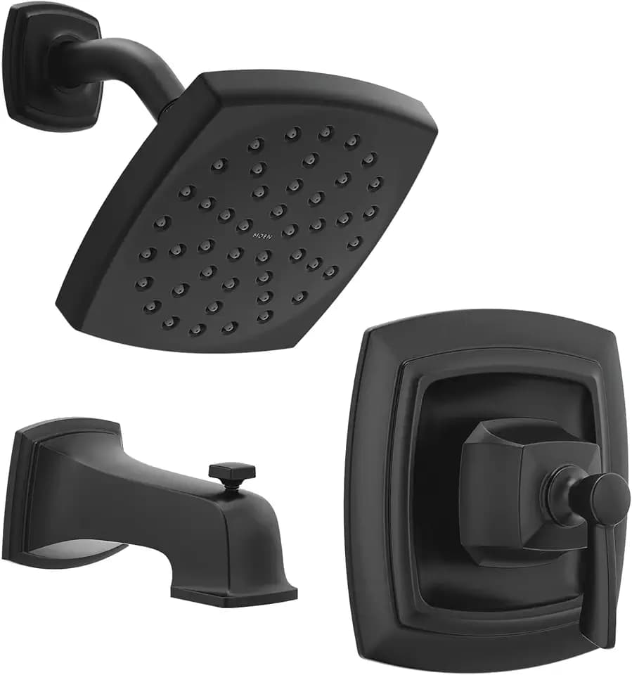 Moen Conway Matte Black Bathroom Shower Trim Kit with Showerhead, Handle, and Tub Spout, 82922BL