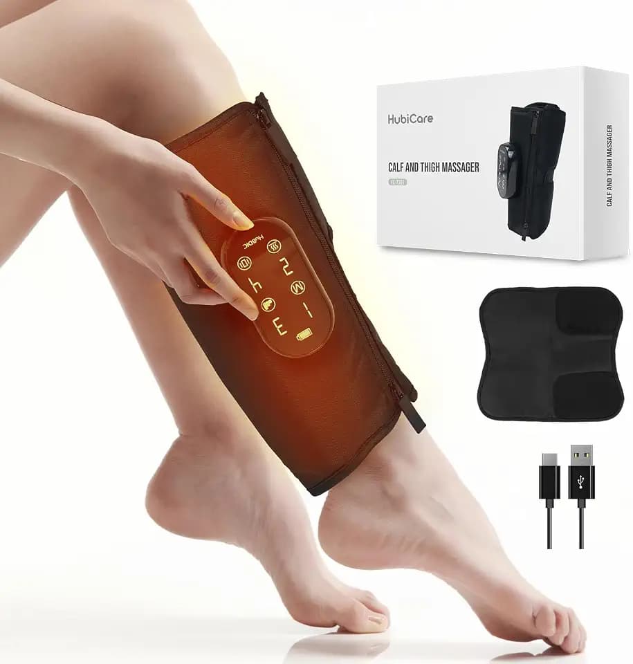 HubiCare Beinmassagegerät mit Luftkompression & Wärme (3 Stufen) – Kabellos, verstellbar, für Waden & Oberschenkel, ideal als Wadenmassagegerät zur Förderung der Durchblutung (1 Stück)