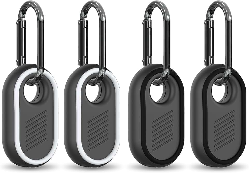 [4 Pack] Case for Samsung Galaxy Smart Tag 2, Rugged Full Protective Anti-Slip Waterproof Soft Silicone Galaxy SmartTag 2 Case Cover with Key Ring, for Keys, Luggage, Pets (Black & White)