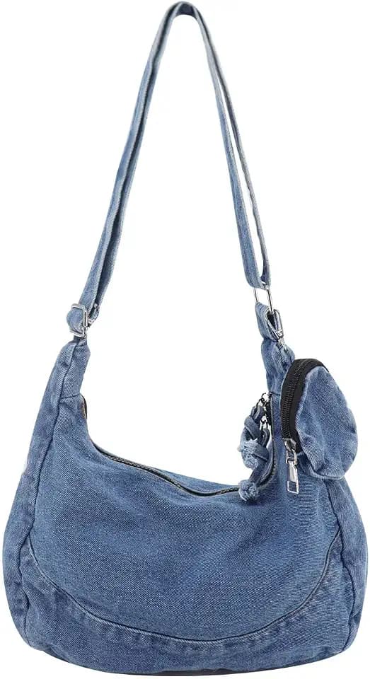 Andiker Denim-Crossbody-Taschen für Damen, Handtasche mit verstellbarem Schultergurt, abnehmbare Mini-Münztasche, Vintage, stilvolle Denim-Umhängetasche für Reisen, den täglichen Gebrauch