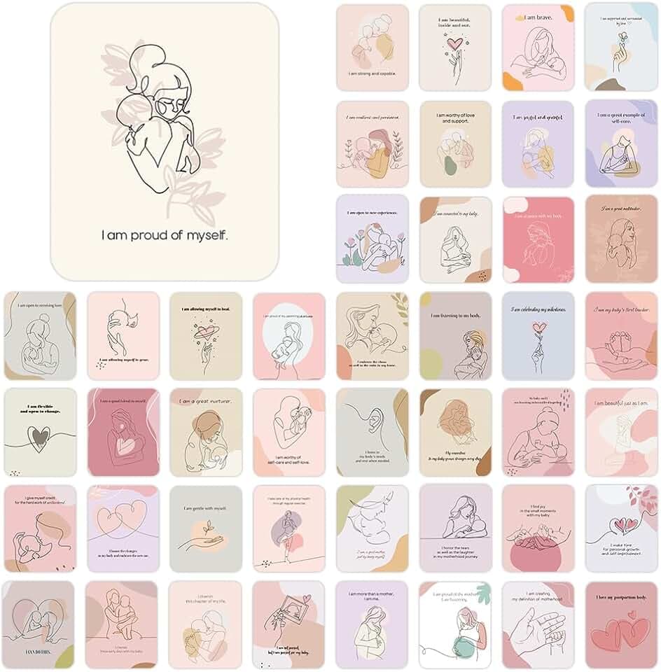 BIROYAL 45 Affirmationskarten Geburt für Mama (mit Holzständer) - Affirmationskarten Schwanger als für Neu Mütter Geschenk - Inspirationskarten & Achtsamkeitskarten 88x72mm mit Motivierenden Sprüchen