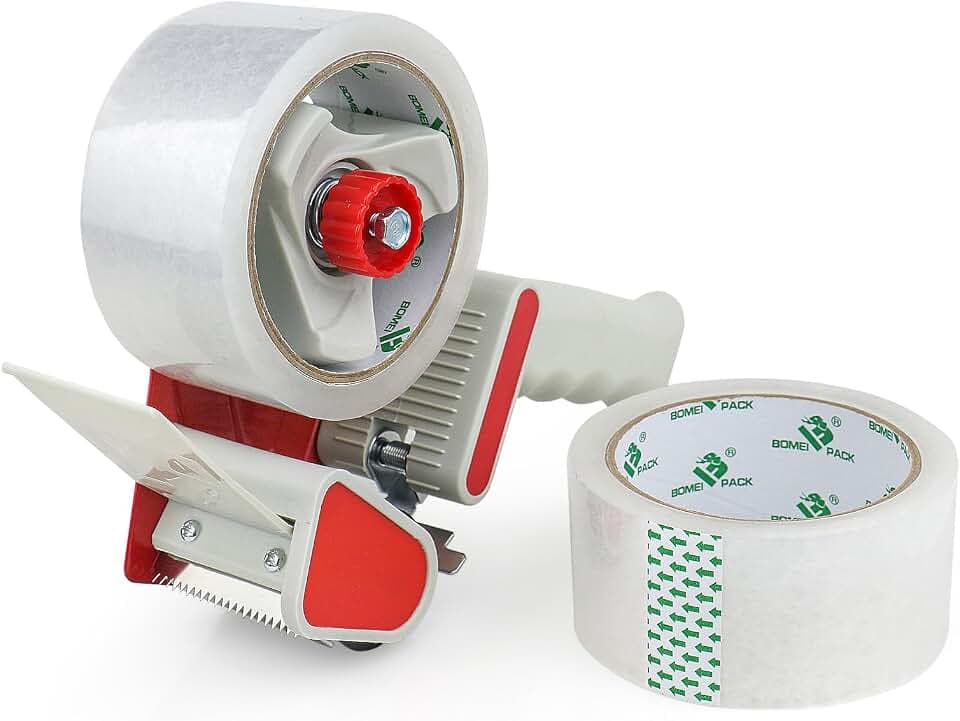BOMEI PACK Paketklebeband 50 m x 48 mm - transparent - 2er Set mit Abroller - für Pakete und Karton