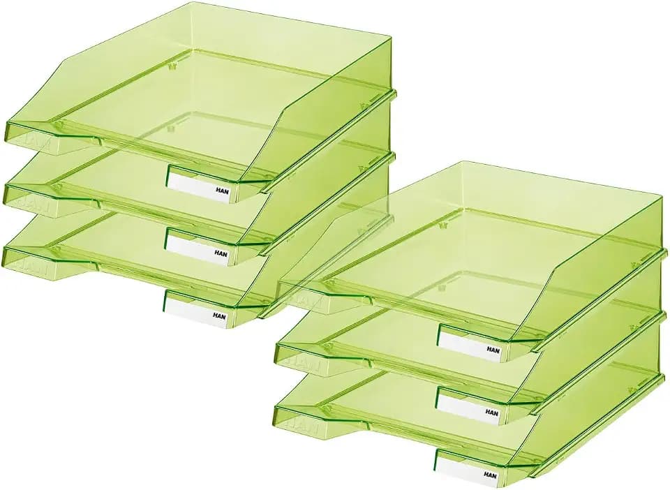 HAN Briefablage Klassik, 6 STÜCK, Moderne, transparente und stapelbare Ablage im frischen Design bis Format A4/C4, 1026-X-27, transparent-grün