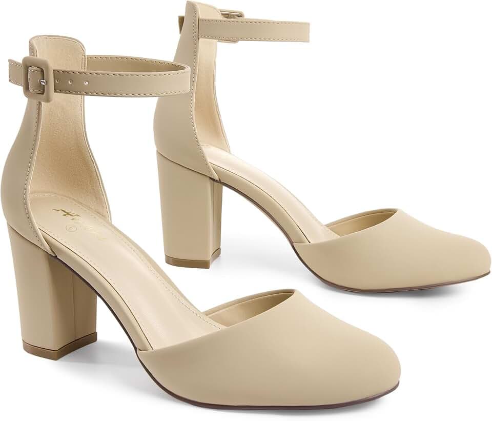 Ankis 3 Inch Closed Toe Heels for Women, Chunky Block Heels Pumps Shoes
