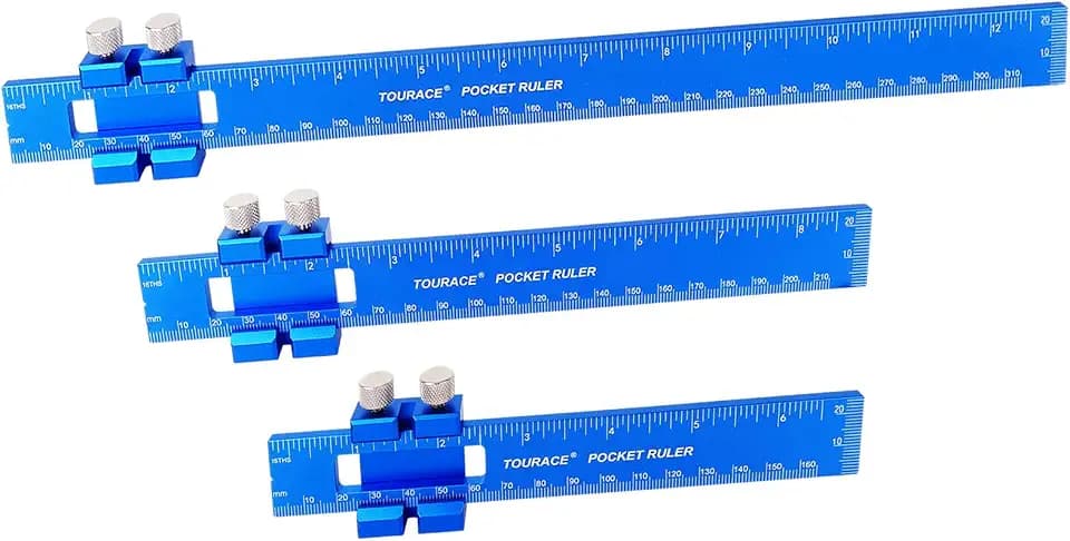 TOURACE Aluminum Woodworking Rulers with Slide Stop (3 Pcs) Precision Pocket Ruler Metal T Track Ruler, Square Ruler Inch and Metric Marking Measuring Scribing Ruler