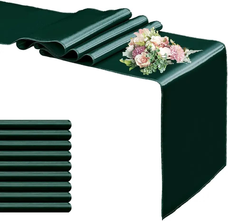 10 Pack Satin Table Runner 12 x 108 Inch Long,Satin Silk Table Runner for Wedding,Birthday Party and Banquet Decoration,Dark Green