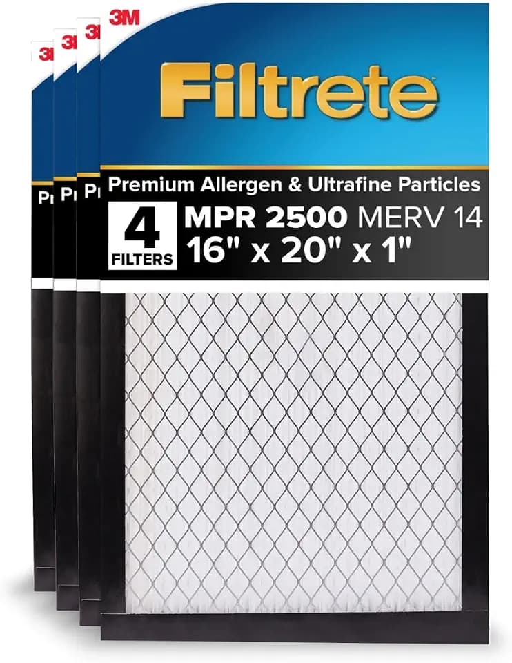 Filtrete 16x20x1 AC Furnace Air Filter, MERV 14, MPR 2500, High Performance Premium Allergen, Ultrafine Particles, Bacteria & Virus Filter, CERTIFIED Asthma & Allergy Friendly, 4-Pack