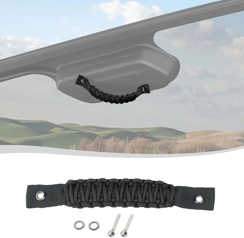 Voodonala Jeep Wrangler JL Rear Window Grip Handle - Paracord Grab Handle Compatible with Jeep Wrangler JL JLU 4XE 2018-2024 Trunk Tailgate Assist Grip (1Pc, Full Black, Add Washers)
