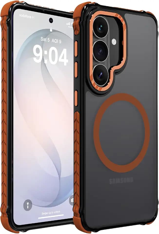 DEERLAMN Strong Magnetic Case for Samsung Galaxy S26 6.2-Inch, Matte Orange