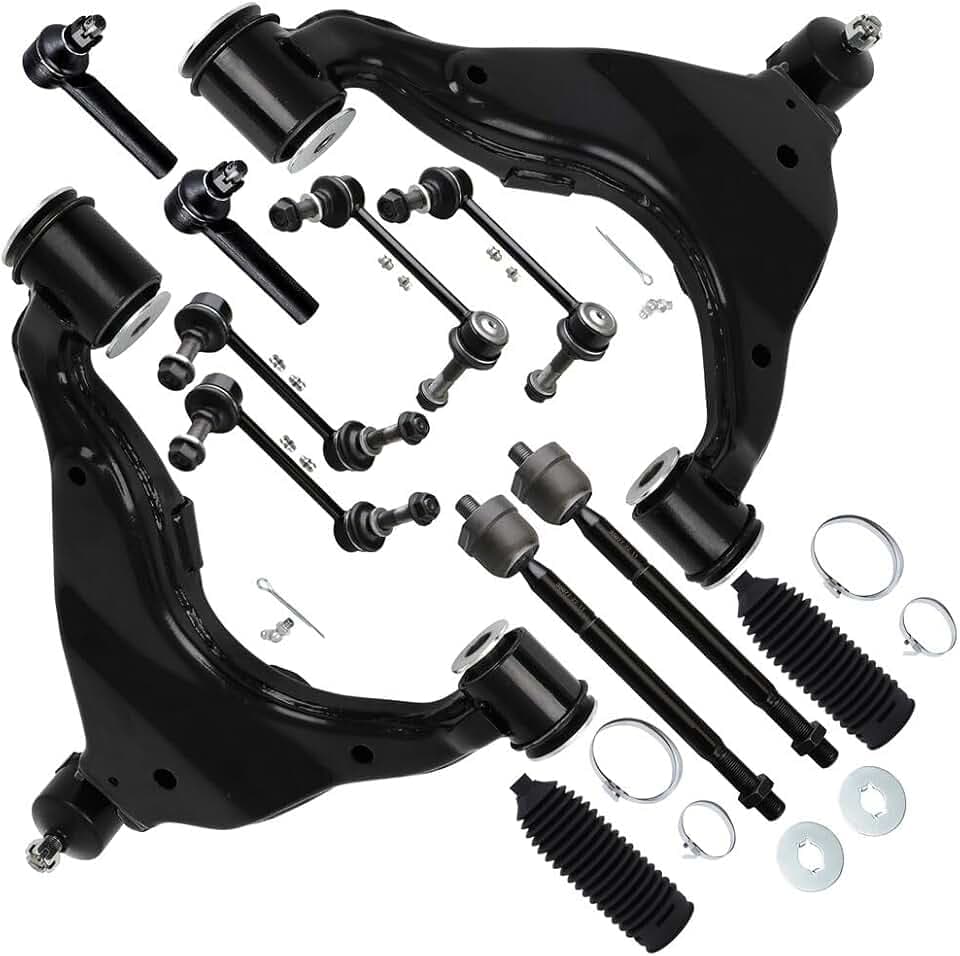 SCITOO 12Pcs Front Suspension Kit Lower Control Arm W/Ball Joint Inner Tie Rod End Outer Tie Rod End W/Boot Sway Bar End Link Fit 2005-2015 For Toyota For Tacoma