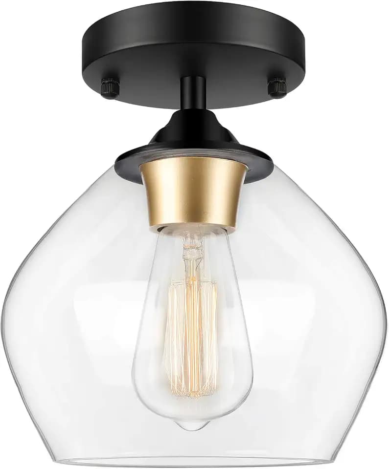 BesLowe Modern Semi Flush Mount Ceiling Light with Clear Glass Shade, Black