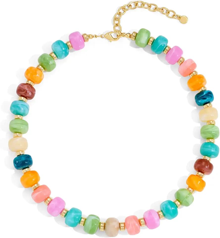 YUJIE Chunky Heart Pendant Necklace for Women- Exaggerated Statement Puff Heart Necklace with Acrylic Beaded Chain