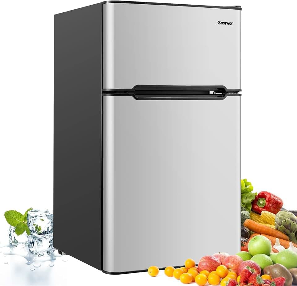 FANTASK 90L Gefrierschrank mit 27L Gefrierfach, Kühl-Gefrier-Kombination Kühlschrank, mini Standkühlschrank (grau) [Energieklasse E]