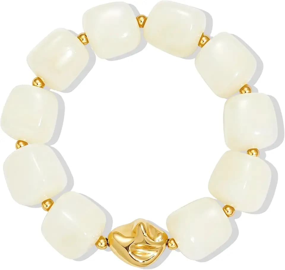Bead Bracelet for Women Vibrant Color Resin Beads Bracelets Elastic Stretch Chunky Bracelet Boho Summer Beach Vacation Jewelry