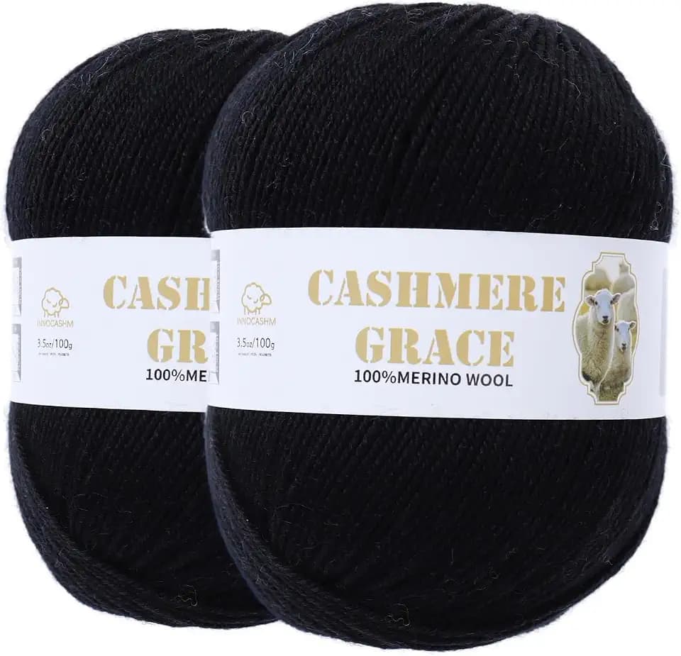 100% Pure Natural Merino Wool Yarn (4ply) - Each Ball 3.5 OZ/Approximately 320 Yards - Hand-Knitting/Crochet/Knitting - Soft and Non-irritating [2 Ball Set] (Black)