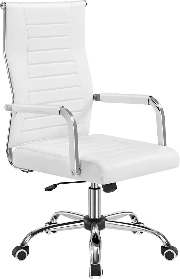 Yaheetech Bürostuhl ergonomischer Schreibtischstuhl mit Armlehnen, Chefsessel Computerstuhl hoher Rückenlehne, Arbeitsstuhl mit Wippfunktion bis 136 kg Belastbar Weiß