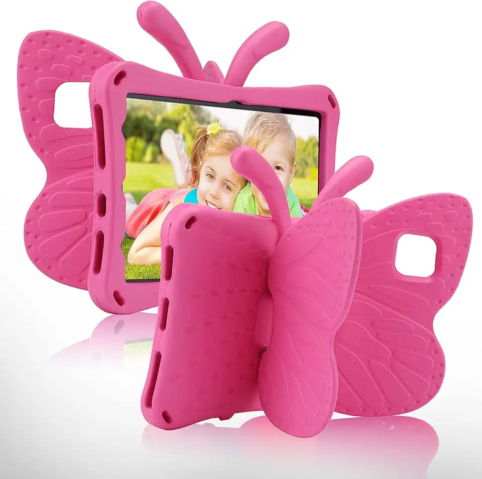 Simicoo Compatible with Samsung Tab A7 10.4 T500 Kids case Cute Butterfly Case with Stand for Kid Girls Light Weight EVA Rugged Shockproof Heavy Duty Kids Friendly Full Cover (Rose)