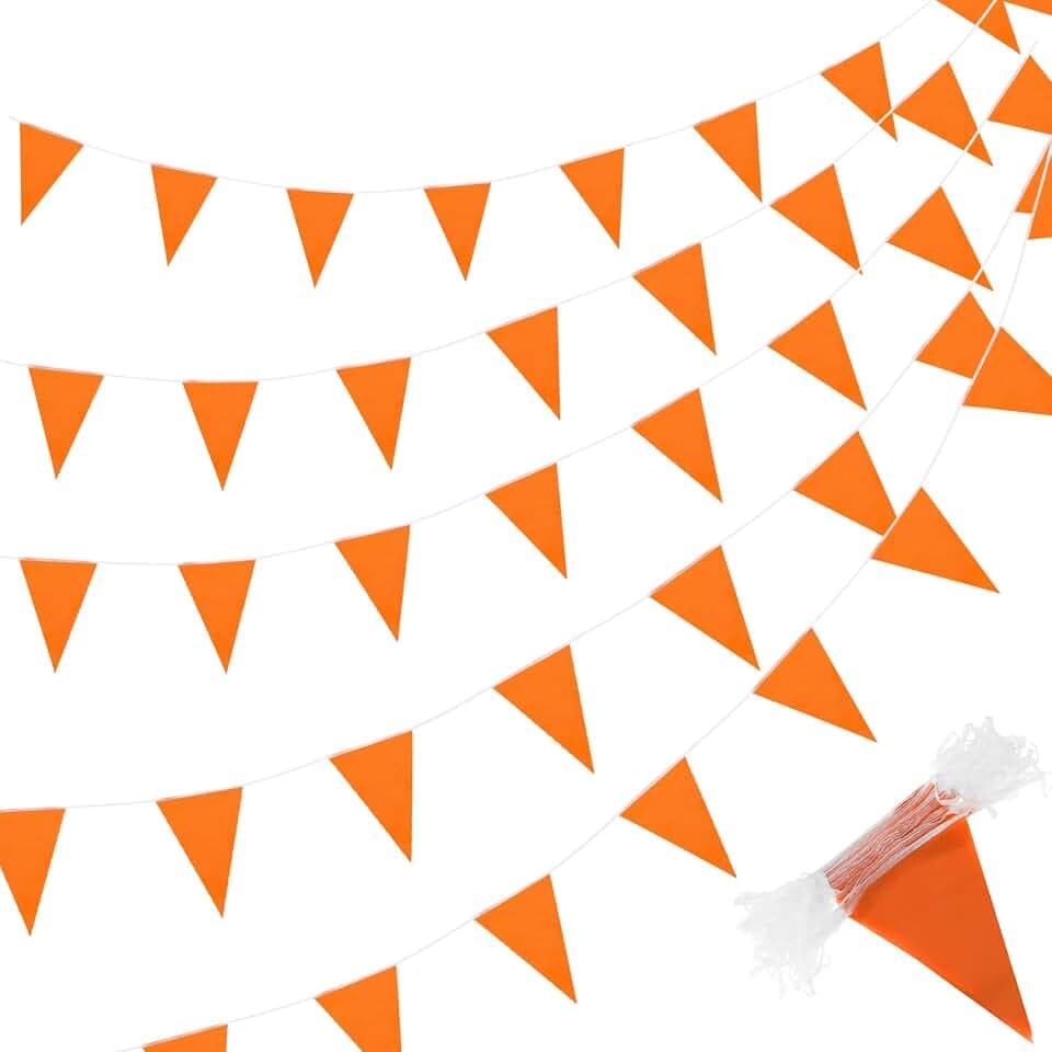 Tatuo 200 Ft Solid Pennant Banner Flags Triangle String, Orange