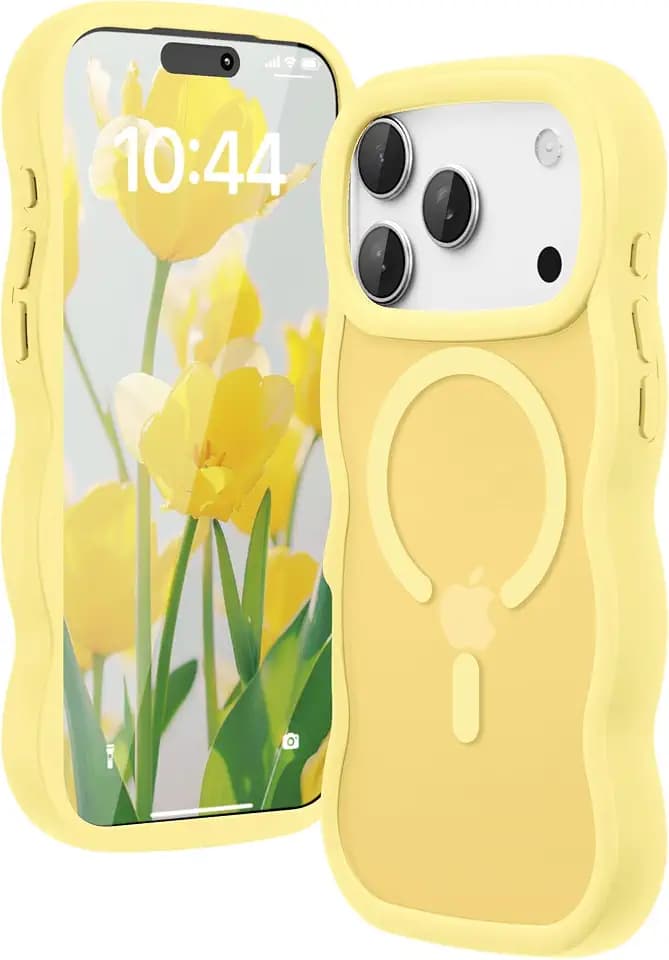 for iPhone 17 Pro Case for Magsafe Wavy Frame Cute, Yellow