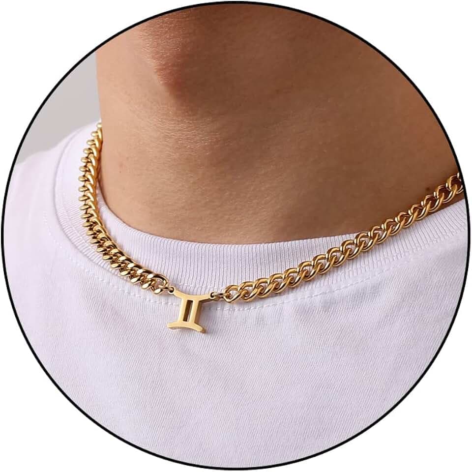 GLITTO Zodiac Sign Necklace for Men Boys Women, Stainless Steel Constellation Horoscope Astrology Pendant necklace, Cuban chain 18+2 inches