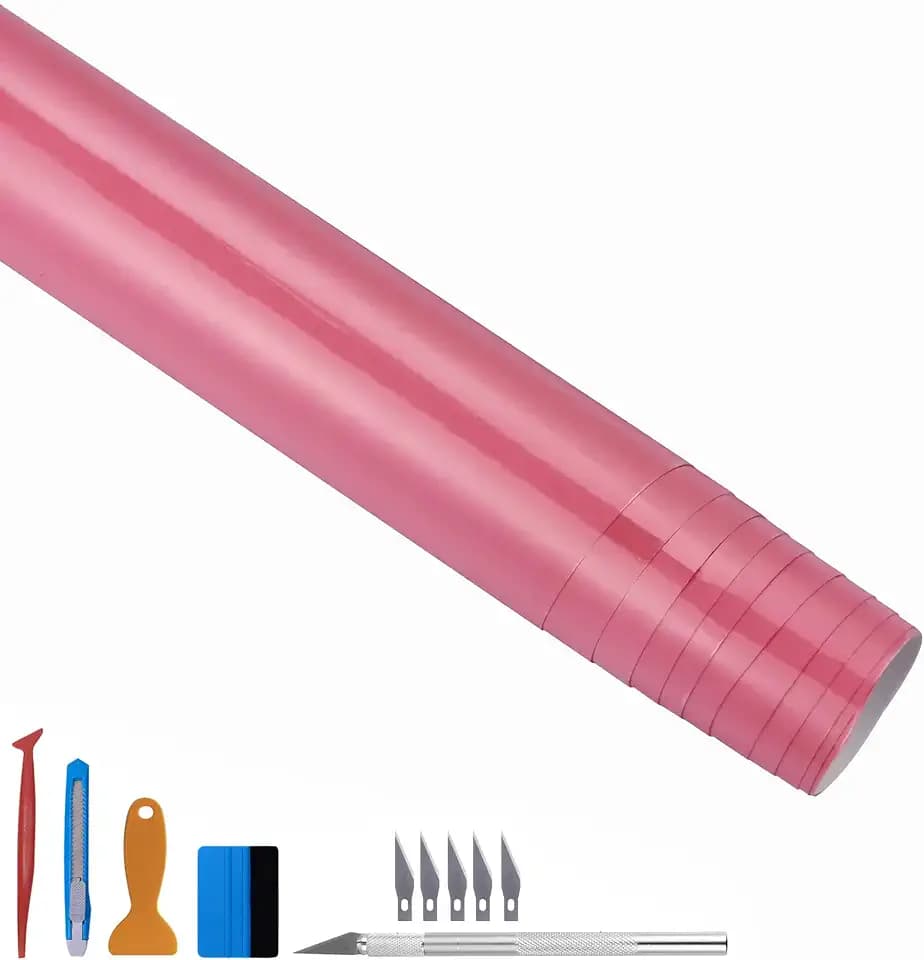 LZLRUN High Gloss Pink Vinyl Realistic Paint Car Wrap Film 1ft x 10ft